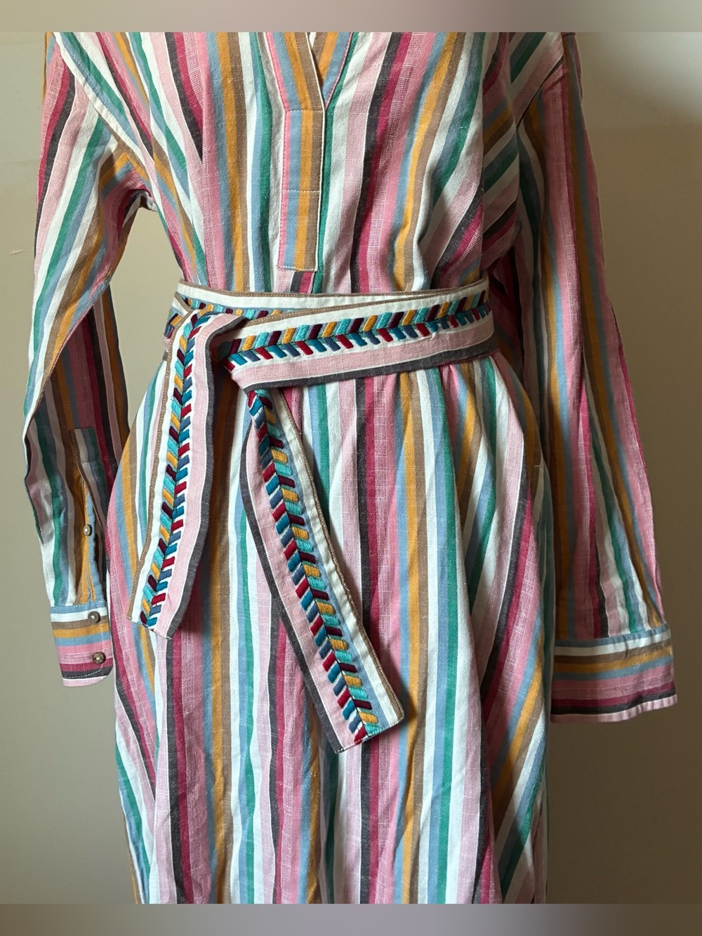 Xirena Striped Tie Waist Button Front Resort Boho Maxi Dress size XS - Picture 6 of 12